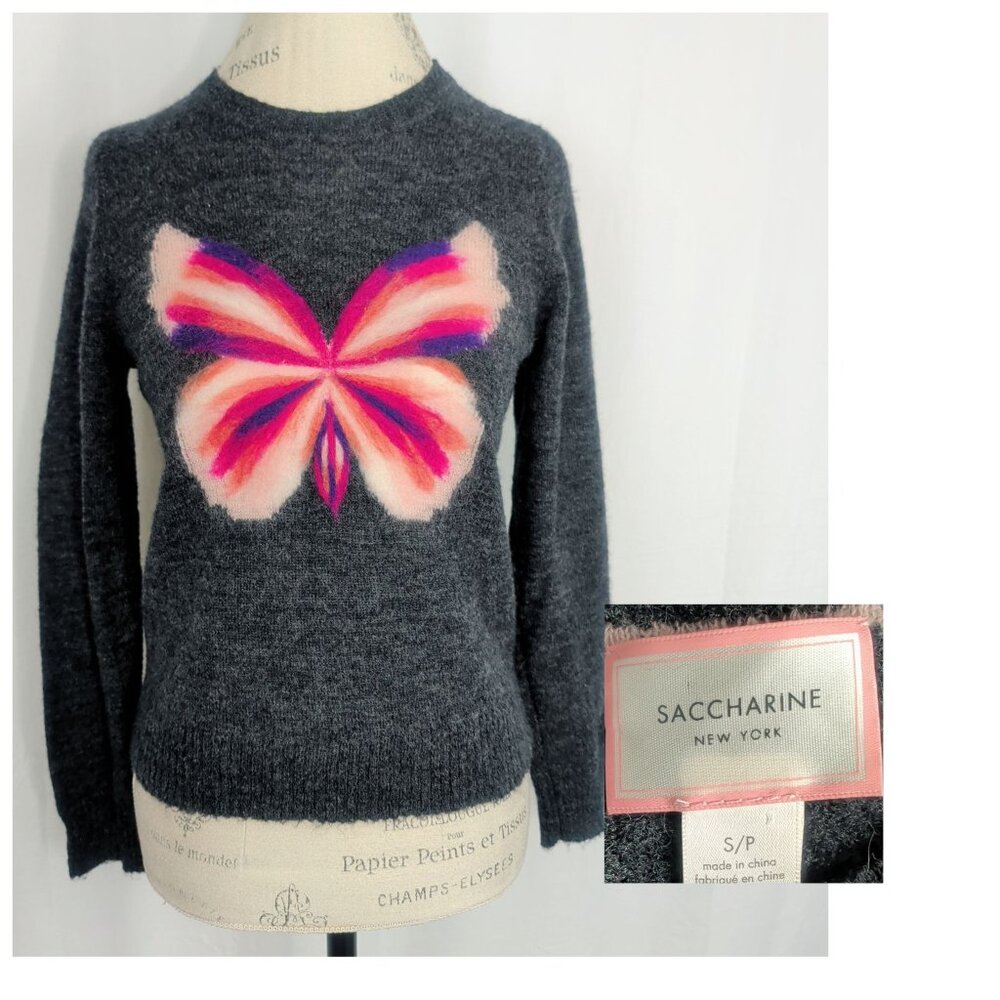 Saccharine NY Sweater Small Butterfly Gray Knit